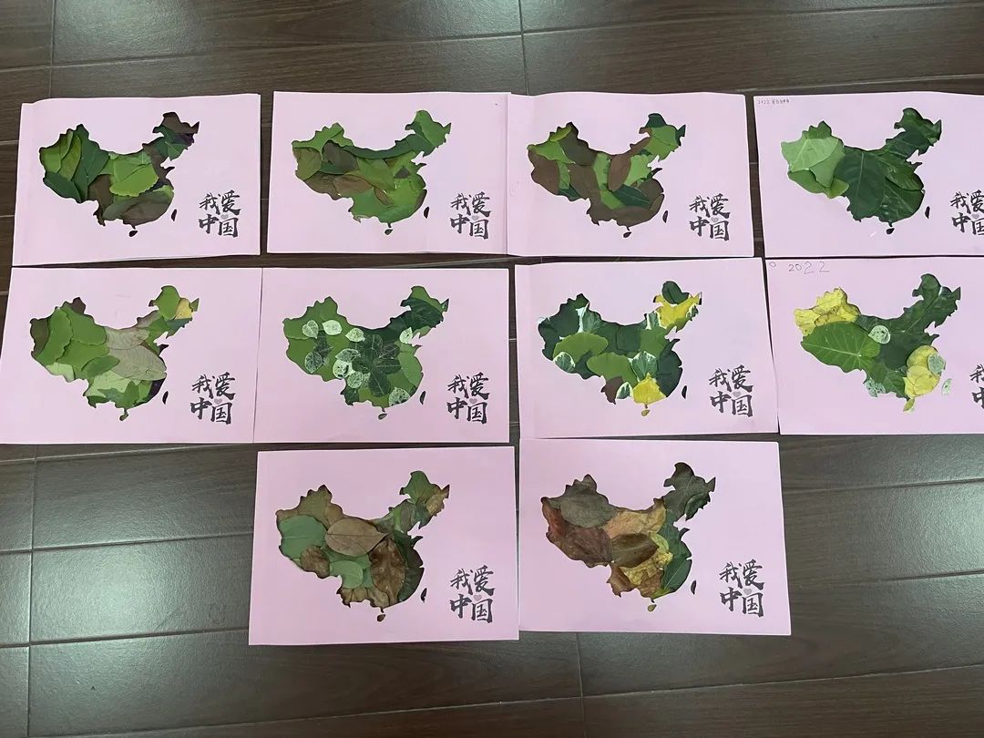 袁花镇东风村社区学校组织创意树叶粘贴画《中国地图》主题活动